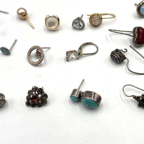 Sterling Silver Lot‎ Single Signed Semi Precious Stones Scrap Earrings 26.6g - Picture 2 of 7